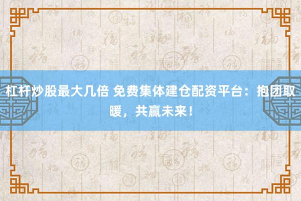 杠桿炒股最大幾倍 免費集體建倉配資平臺：抱團(tuán)取暖，共贏未來！