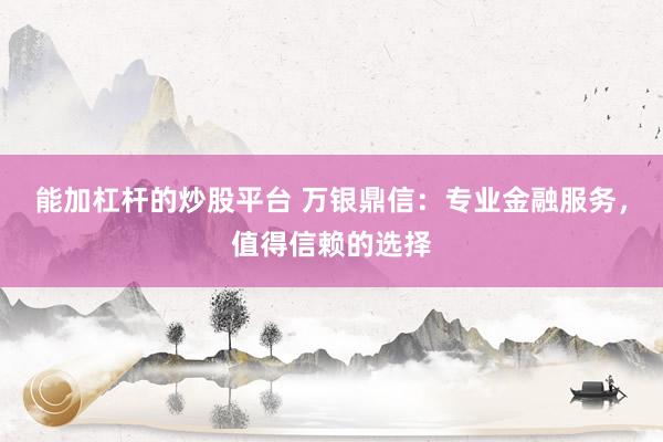 能加杠桿的炒股平臺 萬銀鼎信：專業(yè)金融服務(wù)，值得信賴的選擇